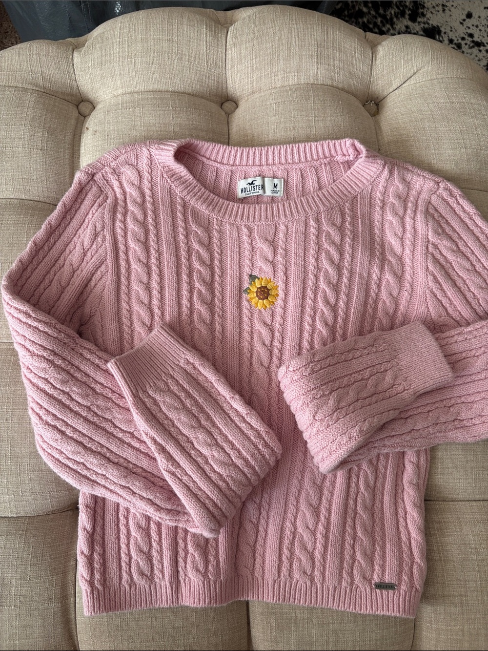 Hollister Light Pink Cable Knit Crewneck Sweater